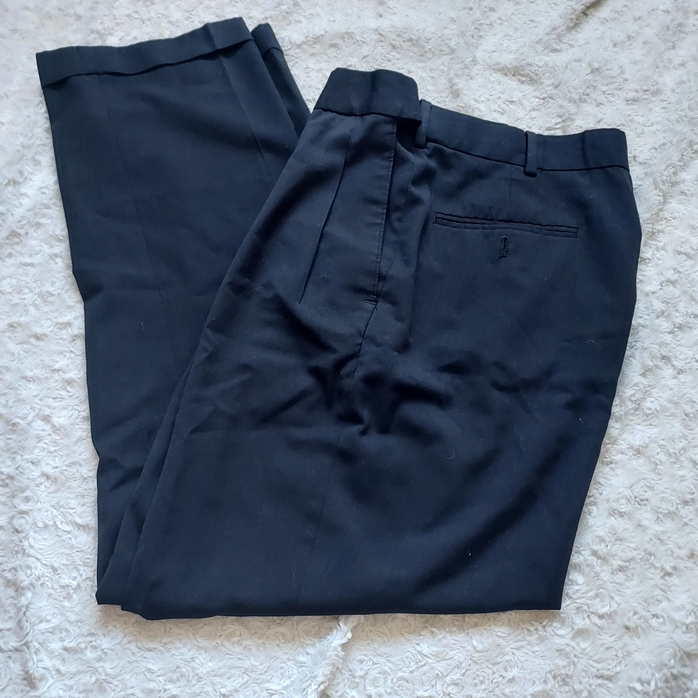 Stafford Charcoal Classic Fit Cuffed Dress Pants 34x32 Work Career Church Fall